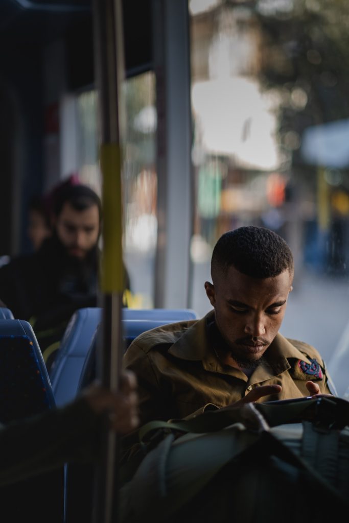 soldier in bus