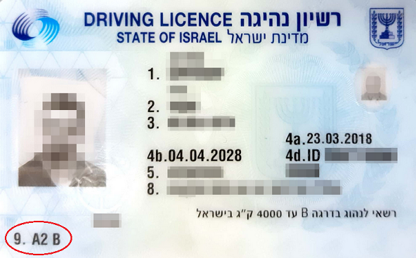 israel drivers license categories